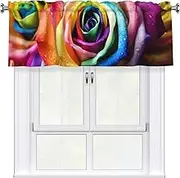 LHBWCVN Rainbow Rose Valances for Windows, Rod Pocket Window Treatment Drapes Farmhouse Kitchen Curtains Short Blackout Window Curtains for Living Room Bedroom Decor 54x18 Inch