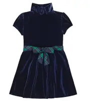 [Polo Ralph Lauren Kids] Polo Ralph Lauren Kids Sash-detail velvet minidress Y 6 blue