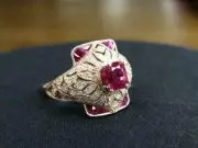 Vintage Art Deco 2.50Ct Red Ruby & Cz Womens Engagement Wedding Ring 925 Silver