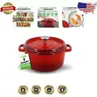 Induction Ready 5-Qt Enameled Cast Iron Dutch Oven - Stylish Red Cookware