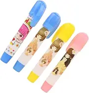 FOYTOKI Erasers Pen Shape 4 Pack Hand Press Erasers Cute Stationery for Kids Safe Easy Writing Erasure