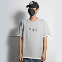 在飛比找PChome24h購物優惠-KANGOL 短袖 短T 袋鼠 灰色 刺繡 深藍字 寬版 假