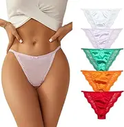 [4UFIT] Low Waist Underwear for Women Lace Hipster Full Coverage Briefs See Through Sexy Panties 3-5 Pack