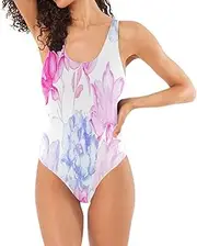 [RPLIFE] Flowers White Open Back One-Piece Swimsuit, Padded One-Piece Swimsuits for Women Bathing Suit for Large Busted Women