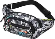 Bum Bag,Camo Bumbag Camouflage Belt Bag Waist Bag Fanny Pack Fabric Nylon Money Belt for Men Boys Running Hiking Travel Sports, Blue, One Size