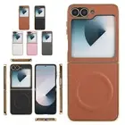 For Samsung Galaxy Z Flip 6 5 4 3 Magnetic Leather Shockproof Plating edge Case