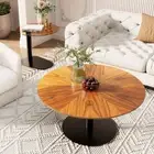 2PC Exquisite Solid Round Nesting Coffee Table Set Vintage Glass&Rustic Wood Top