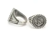 Signet Anchor Adjustable Ring Antique Silver Plated Brass 17mm 7US size 4412