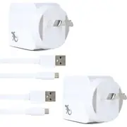2x Gecko USB 2.4A Wall Charger w/1.5m Micro-USB Cable for Smartphones/Cameras WH