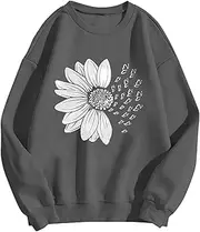 [Generic] Women's Back to School Pullover Opening Season Sunflower Print Long Sleeve Hoodless Sweatshirt for Teen Ladies Long Hooded Sweatshirts