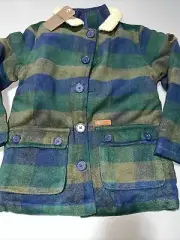Ben Sherman Mod Sherpa Coat Green Blue Plaid Barn Jacket Heavy Winter Size 6/7