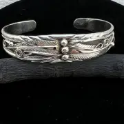 6 3/4" Narrow Floral sterling silver bracelet Navajo handmade Davey Morgan