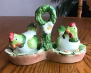 Salt & Pepper Shaker Set Green Chicken Hens In Their Nest 3" X 3"