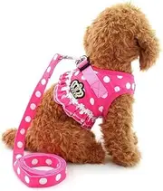 Brother cat Dog Small Dog Harness Pink Leash Set Ladies Polka Dot Vest Mesh Padded Lead for Pet Cat Puppy Girls L