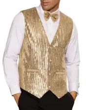 Mens Sequin Vest Slim Fit Shiny Dress Waistcoat Bowtie Set X-Large Rose Gold