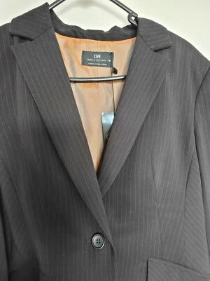 CUE Black One Button Pin Stripe Corporate Womens Jacket Blazer SIZE 12 PAID $225