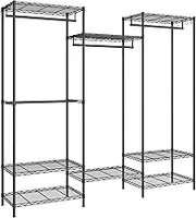 SONGMICS Clothes Rack, Open Wardrobe for Bedroom, Metal Clothes Rails with Adjustable Storage Shelves and Hanging Rails, Hooks, Heavy-Duty Clothing Storage, Dividable, Ink Black LGR431B01