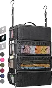 Vokelater Suitcase Organizer, Travel Luggage Organizer Hanging Shelves Packing Cube Organizer Closet/Collapsible Portable Travel Organizer for Carry-on, Medium, Black