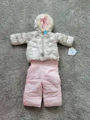 Carter's Baby 2-Piece Bib Daisy Print Snowsuit Snow Pants Jacket Set 12 M Beige