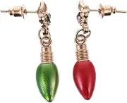 [TENDYCOCO] 1 Pair Earrings Decorative Light Bulbs Xmas Earrings Holiday Earring Charms Handmade Christmas Enamel Beads Christmas Party Giveaways Alloy