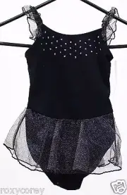 Freestyle Danskin Black Sleeveless Leotard attached Silver Skirt Size XSmall 4/5