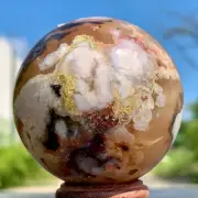 203G Natural Sakura Flower Agate QUARTZ Sphere Crystal Ball Healing