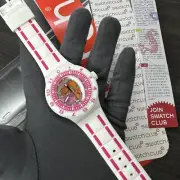 NEW✅SKELETON✅ SWATCH FEEL THE WAVE WHITE PINK SILICONE WATCH SUUW101