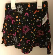 Halloween Girl's S 6-6X, M 7-8, L 10-12 Black Tiered Skirt Spider Web Bats Candy