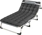 Camping Cot for Adults w/Mattress and Pillow Portable Folding Sleeping Bed 4-Position Adjustable Outdoor Lounge Chair Heavy Duty Reclining Chaise Guest Bed