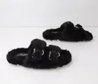 J/SLIDES Bree Faux Fur J Slides Sandal Slipper Black Soft Plush Comfy NIB 6 $110