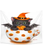 Halloween Cat the Pumpkin Cup Bat Kitten Tapestry