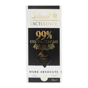 【Lindt 瑞士蓮】極醇系列99%巧克力片 50g(黑巧克力)