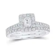 1 Cttw Emerald Diamond Halo Bridal Wedding Ring Band Set 14k White Gold