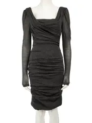 Grey Wool Drape Neck Ruched Dress