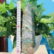 909g Natural Ocean Jasper Obelisk Quartz Crystal Wand Point Reiki Healing Tower