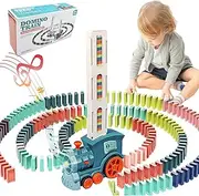 Domino Train Toy Set for Kids, 100 Pcs Automatic Dominoes Blocks Set Building and Stacking Toys Creative Kids Games Early Education Christmas Birthday Gift Toys for Kids Boys and Girls Age 3-12(Cyan)