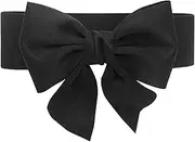 [Tenorbass] Women's Bowknot Wide Belt, Elastic Vintage Big Bow Belts for Dresses Girls Cute Waist Belt for Christmas Party Adorable Dress Accessory (Black Waist Belt)