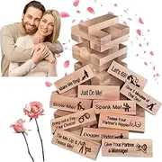 Stacking Game for Couples, 48Pcs Super Naughty Block Tower Game, Valentine Tumbling Tower Stacking Blocks Game, Stacking Wooden Block Game for Grown Ups (1 Set)