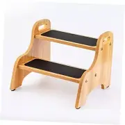 Wooden 2 Step Stools for Kids, Toddler with Non-Slip Stepping Surface, Natural