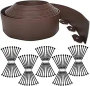 Lawn Edging Border 20m,Garden Edging Borders No Dig[Extra Tall 10cm High] with 100pcs Stakes,Flexible Landscape Edging,Mini Plastic Fence for Yard Flower Beds,Grass,Path -Brown