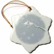 3dRose Two Turtle Doves and pretty snowflake ornaments at Christmas 3 inch Snowf