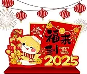 2025 New Year Decoration - Wooden 2025 Desktop Ornaments,Cute Snake Holiday Supplies Table Decorations for New Year