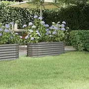 Garden Raised Bed Powder Coated Steel 114x40x36 cm Grey Outdoor Planter Box