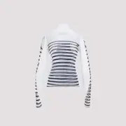[Jean Paul Gaultier] Jean Paul Gaultier-White Spandex Mesh Printed Feathers Mariniere Top-Donna M STAND