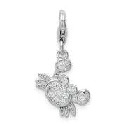 Sterling Silver Rhodium-Plated Cz Crab With Lobster Clasp Charm