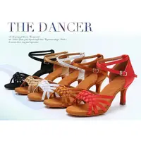 在飛比找蝦皮購物優惠-成人拉丁舞鞋編織款緞面舞蹈鞋女式高跟國際舞練功鞋