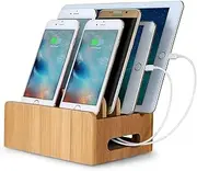Bamboo Multi-Device Cords Organizer Stand Charging Station Docks Multi-Device Cords Organizer Stand Phone Holder