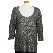EILEEN FISHER Ash Gray Lightweight Linen Blend Shimmer Karma Sweater PL