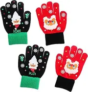 [LIFKOME] 2 Pairs Knitted Winter Gloves Touch Screen Warm Gloves for Boys and Girls Comfortable