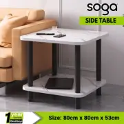 SOGA 70cm Ceramic White Side Table Stone Pattern with Black Metal Legs